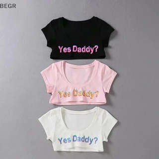 Be Nữ In Chữ Tay Ngắn Yes Daddy Tay Ngắn Crop Running Áo vn