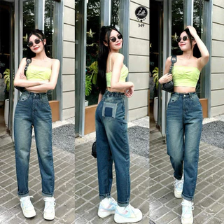 Quần baggy jean nữ màu xanh đậm, xanh nhạt cạp cao khoét túi siêu đẹp Lê Huy Fashion MS 349