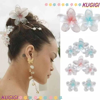 Kẹp tóc hoa KUGI, Kẹp tóc Plumeria Frangipani phong cách Ins, Kẹp móng vuốt chuyển màu đơn giản