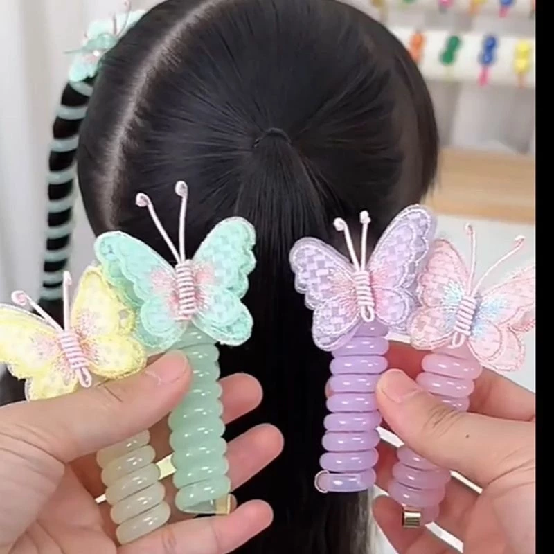 Trẻ Em Mới Bướm Dây Điện Thoại Scrunchie Co Giãn Cao Dây Đầu Cô Gái Dễ Thương Bé Gái Bím Tóc Xoăn Phụ Kiện Tóc