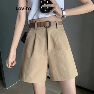 Quần short Lovito có túi màu trơn phong cách thường ngày cho nữ LNA43289
