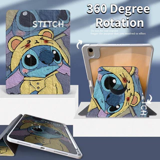 [Dành cho iPad Air 4] Dành cho iPad Case Air 5 10.9 Pro 11 10th 9th 8th Gen 7th 10.2 Mini 6 Ốp lưng có giá đỡ bút 360 ° Xoay phim hoạt hình hổ Pyjama Stitch bảo vệ
