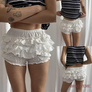 Quần Short Nữ Bloomer Mùa Hè Co Giãn Eo Lớp Chắc Chắn Quần Short Thường Ngày Màu Trắng