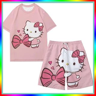 Bộ Đồ Ngủ Mỏng Hoạt Hình Dễ Thương hellokitty Quần Short Tay Ngắn Phù Hợp Với Loungewear