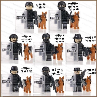 Lego Minifigures Quân Đội Cảnh Sát Series Swart Và Chó Lắp Ráp Khối Xây Dựng Đồ Chơi Giáo Dục Thu Nhỏ