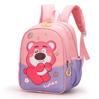 Bán Chạy Schoolbag Trẻ Em Lớp Một 3-8 Tuổi Bé Gái Dễ Thương Dâu Gấu Siêu Nhẹ Vải Nhỏ Schoolbag 5