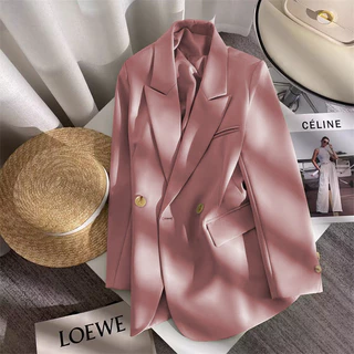 Blazer Nữ Xuân Thu Phong Cách Mới Một Nút Màu Hồng Phù Hợp Với Xu Hướng Thời Trang Hàng Đầu Phù Hợp Với Sang Trọng Phù Hợp Với Áo Khoác Nữ