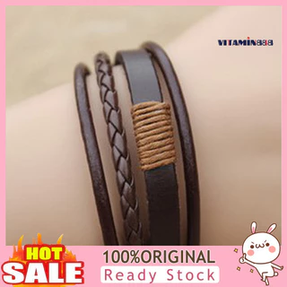 [Viaa] Vòng đeo tay giả da bện nhiều lớp cổ điển Unisex Vintage