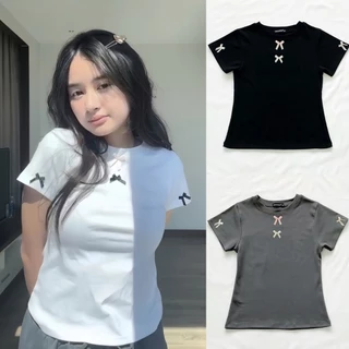 [FREESHIP]Áo thun đính nơ form ôm body cho nữ,babytee đủ màu chất cotton ZIP co giãn thoải mái