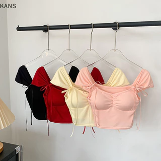 Kans Summer Hottie Nơ Cami Có Miếng Lót Ngực Nữ Cổ Vuông Không Tay Slim Top vn