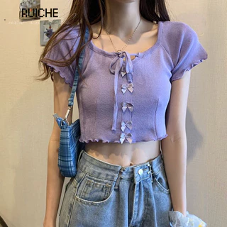 RUICHE áo phông áo thun nữ croptop baby tee Popular Casual Dễ thương Thời trang WTX24208LW 8Z240223