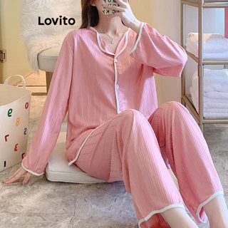 Bộ đồ ngủ Lovito màu trơn thường ngày cho nữ LNA27372 (Màu hồng nhạt/ tím)