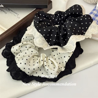 Moouga / polka Chấm Ren Scrunchy Tóc Cao Cấp Cảm Giác Đầu Hoa Tóc Dây Bóng Đầu Dây Cao Su Đơn Giản Đầu Dây