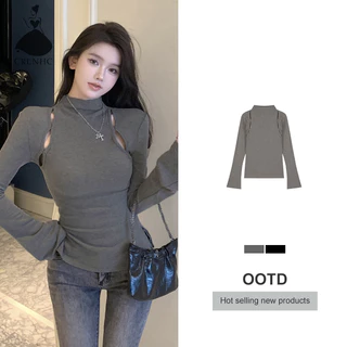 Áo sweater Tay Dài Dáng Ôm Mềm Khoét Rỗng Kiểu Hàn Quốc Cho Bạn Gái vn