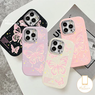 Ốp điện thoại màu kẹo hình bướm màu hồng sáng bóng lãng mạn Dreamy Tương thích cho IPhone 11 15 12 14 13 Pro Max 7Plus XR 8 7 Plus X XS Max SE Vỏ mềm ống kính kim loại mạ tiếng Anh thời trang