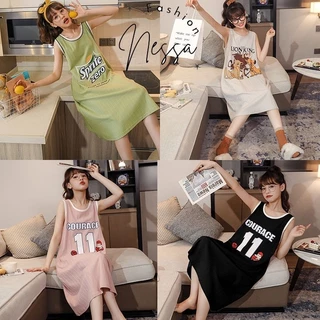 XẢ KHO 50K Pijama Váy Ngủ Nữ Ba 3 Lỗ Mặc Ở Nhà Mùa Hè Vải Cotton 4 Chiều Bộ Đồ Cộc Tay Dài Xuân Thu