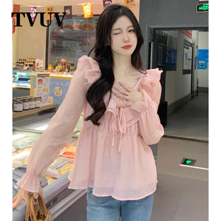 Áo sơ mi dài tay màu trơn TVUV Plus Size 6382 #