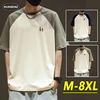 M-8xl Hàn Quốc Raglan Tay Ngắn Áo Nam Mùa Hè Đơn Giản Nhân Quả Rời Oversize Tee Plus Kích Thước Top