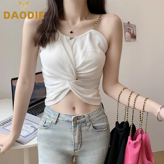 DAODIE áo croptop Áo 2 dây áo ba lỗ Thời trang hàn quốc nhí nhảnh cổ điển rực rỡ thanh lịch WBX2430T8M 14Z240403