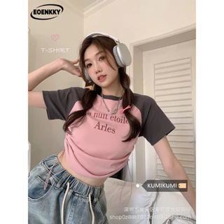  EOENKKY áo phông áo thun nữ croptop baby tee Korean Hàn Phong Đơn giản Comfortable WTX24401WM 15Z240408