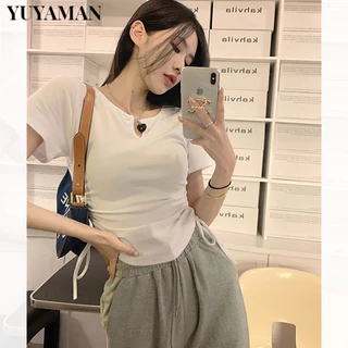 YUYAMAN áo phông áo thun nữ croptop baby tee Đơn giản Phong cách INS Cổ điển WTX2440E7F 15Z240409