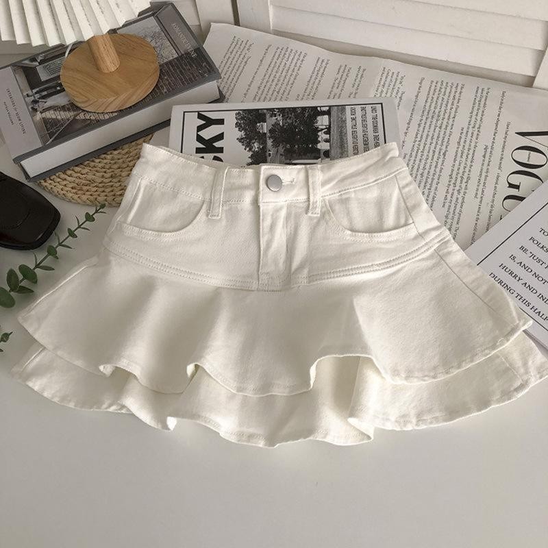 Chân váy đuôi cá nữ 2 tầng chất kaki dày dặn có lót trong -CV031 Nhung Trắng Women Kem Khuy