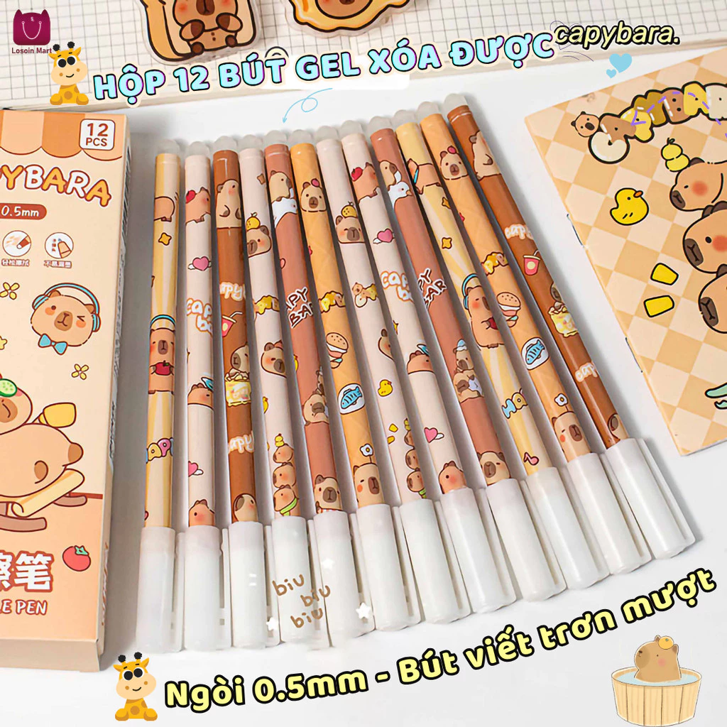 Bút bi có thể xóa được dành cho học sinh, kiểu hoạt hình, ruột bút mực xanh khô nhanh, cỡ ngòi 0.5mm.