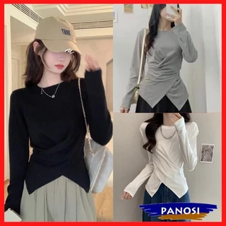Áo thun nữ dài tay áo kiểu nữ thun tăm xoắn eo vải co giãn xinh xinh mặc thu đông Panosi - mã A15
