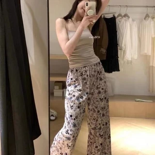 Quần ống rộng nữ Quần ống thẳng Quần lót hoa Pyjama Quần nữ dáng rộng Size lớn Quần in hình