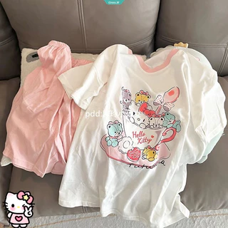 Hoạt Hình Dễ Thương Bộ Đồ Ngủ Hello Kitty Bé Gái Ngày Mùa Hè Mới Quần Short Tay Ngắn Ins Phong Cách Sinh Viên Homewear Phù Hợp Với Bên Ngoài Mặc [GM]