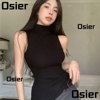 Osier1 Lưng Ôm Đẹp, Áo Cổ Cao Mềm Mại Gợi Cảm, Áo Vest Không Tay Mùa Hè Thời Trang Màu Trơn