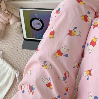 quần ống suông Quần vải dáng rộng Quần hoạt hình Thỏ dễ thương Quần Pyjama Nữ màu hồng Quần ống thẳng