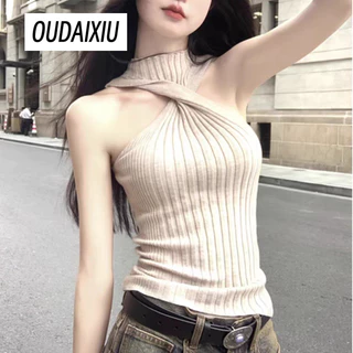 OUDAIXIU áo croptop Áo 2 dây áo ba lỗ Thời trang hàn quốc độc đáo Thoải mái may đo thanh lịch WBX2430T1Q 14Z240403