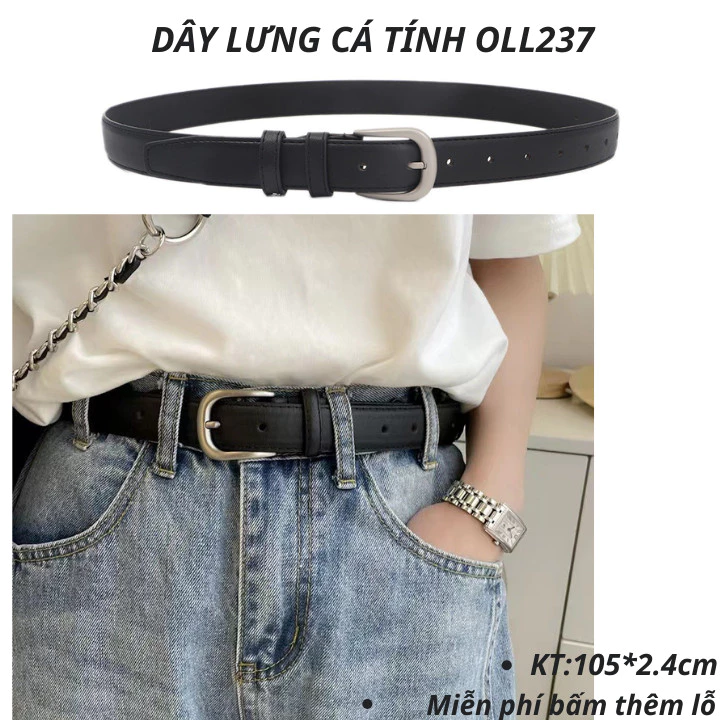 [Rẻ vô địch] Thắt lưng bản 2.4cm mặt khuyết Oval đơn giản có đục lỗ , dây nịt thắt đai váy Basic OLL237