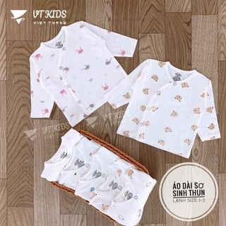 Combo 5 Áo Dài Tay Sơ Sinh MinkyMom Cúc Chéo Mầu Trắng Hoa Tiết In Kính, Áo Dài Tay Sơ Sinh Peptit