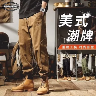 Mỹ Vintage Cargo Quần Nam Casual Trơn Slim Fit Đi Bộ Đường Dài Ngoài Trời Kaki Jogger Quần