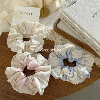 Nơ Ren Cạnh Màu Hồng Xếp Ly Vải Scrunchy Tóc Ngọt Ngào Cao Đuôi Ngựa Tóc Dây Phù Hợp Với Phụ Kiện Tóc