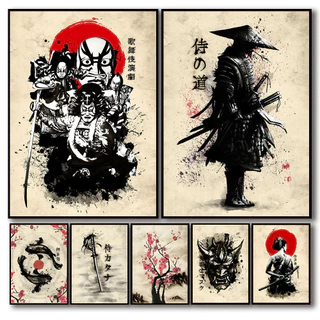 Áp phích nhân vật nghệ thuật cổ điển Samurai Nhật Bản, Trang trí nhà cửa phòng khách, Trang trí tường phòng ngủ, Poster, Tranh vải thẩm mỹ