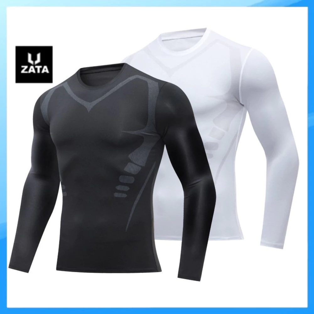 Áo giữ nhiệt procombat dài tay, áo tập gym nam dài tay phối họa tiết ZATA-8823