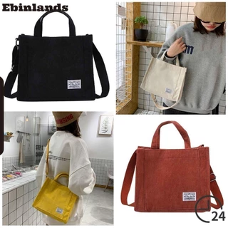 Túi tote đeo chéo vải cotton canvas nhung kẻ có khóa kéo phong cách vintage cho nữ