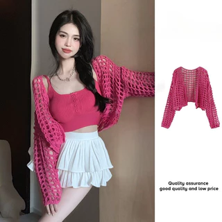 Áo khoác cardigan nữ dệt kim tay dài cắt xẻ thời trang phong cách Hàn Quốc Áo hai dây