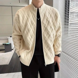 Áo len dệt kim ấm áp cho nam mùa thu đông Áo len Cardigan dệt kim màu trơn nối Jacquard thả vai Áo khoác thông thường