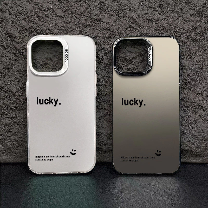 Chữ cái đơn giản LUCKY Tương thích cho Iphone 8 7 SE (2020) X XR 11 12 14 13 15 Plus Pro MAX XS MAX Vỏ cứng silicon chống sốc bảo vệ Camera