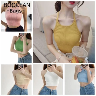 Áo Tank nữ, Dây đeo không tay dệt kim màu trơn không tay, Áo cổ treo sợi Polyester