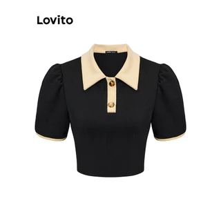 Áo thun Lovito ghép nối màu trơn thường ngày cho nữ L76AD049