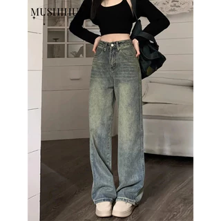 MUSHIHUI quần ống rộng quần nữ jean Stylish Korean Xu hướng Đơn giản WNK2420CR0 9Z240227