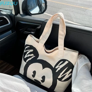 Túi vải FUJIOU Mickey, Túi Tote Minnie in hình chuột, Túi đeo vai dung tích lớn đơn giản Túi xách hoạt hình di động Du lịch