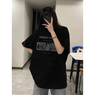 Fashmily 100% Cotton Mùa Hè Plus Size Nữ Áo Phong Cách Hàn Quốc In Hình Độc Đáo Đồ Họa Tay Ngắn Nam Unisex Rời Quá Khổ Tee