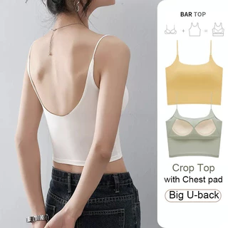 Áo ngực nữ Áo ngực Cotton mềm mại, Áo ngắn mỏng cơ bản có đệm ngực, có áo Crop top