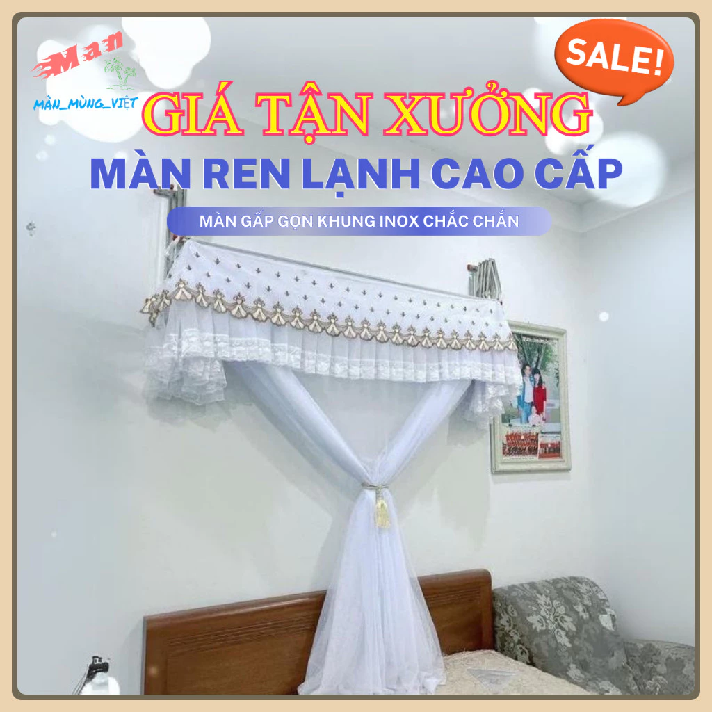 Màn Ren Lạnh Cao Cấp, Màn Gấp Gọn Khung Inox Cố Định Chắc Chắn Giá Xưởng